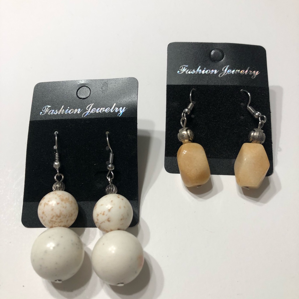 Fashion Jewelry Beaded Earrings Womens Jewelry 2 Sets Beige Dangling